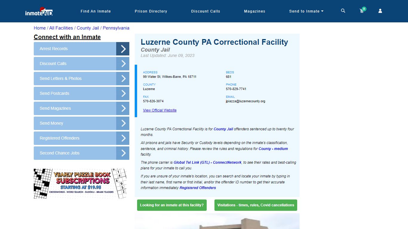 Luzerne County PA Correctional Facility - Inmate Locator - Wilkes-Barre, PA