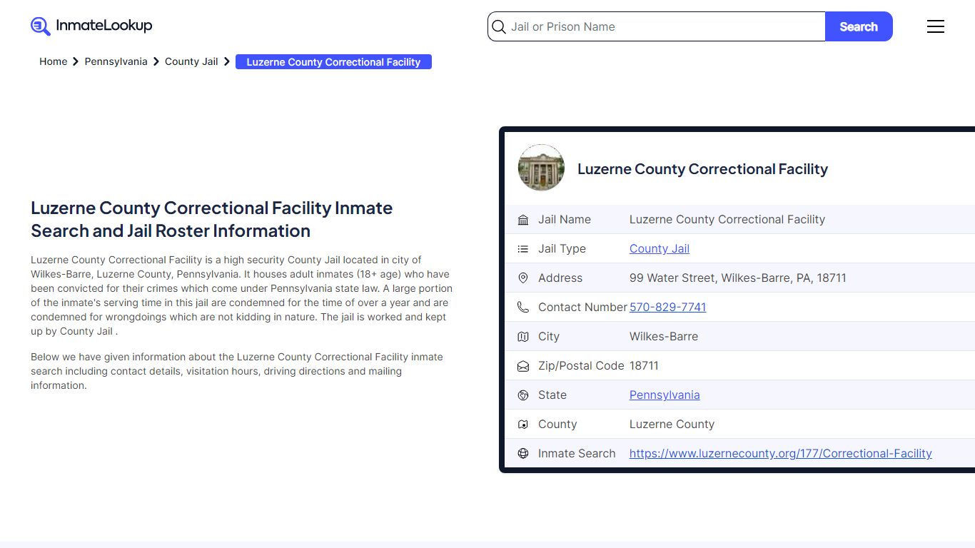 Luzerne County Correctional Facility Inmate Search and Jail Roster ...